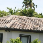 Installed concrete roof tile
