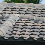 Close up of installed concrete roof tile