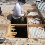 Roof framework and plywood being repaired