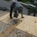 Roof framework and plywood being repaired