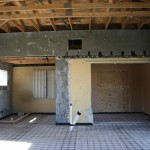 Interior photo of roof trusses during construction