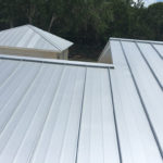 Close-up photo of standing seam galvalume roof