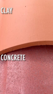 Close-up view from above comparing texture of clay and concrete roof tiles